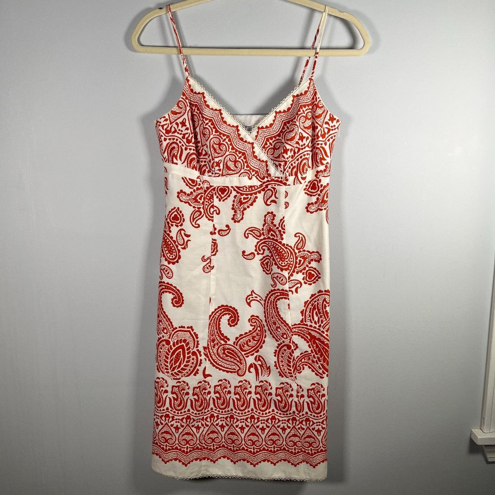 Ann Taylor Paisley Dress Red/White Spaghetti Straps Mini 100% Cotton Size 0P
